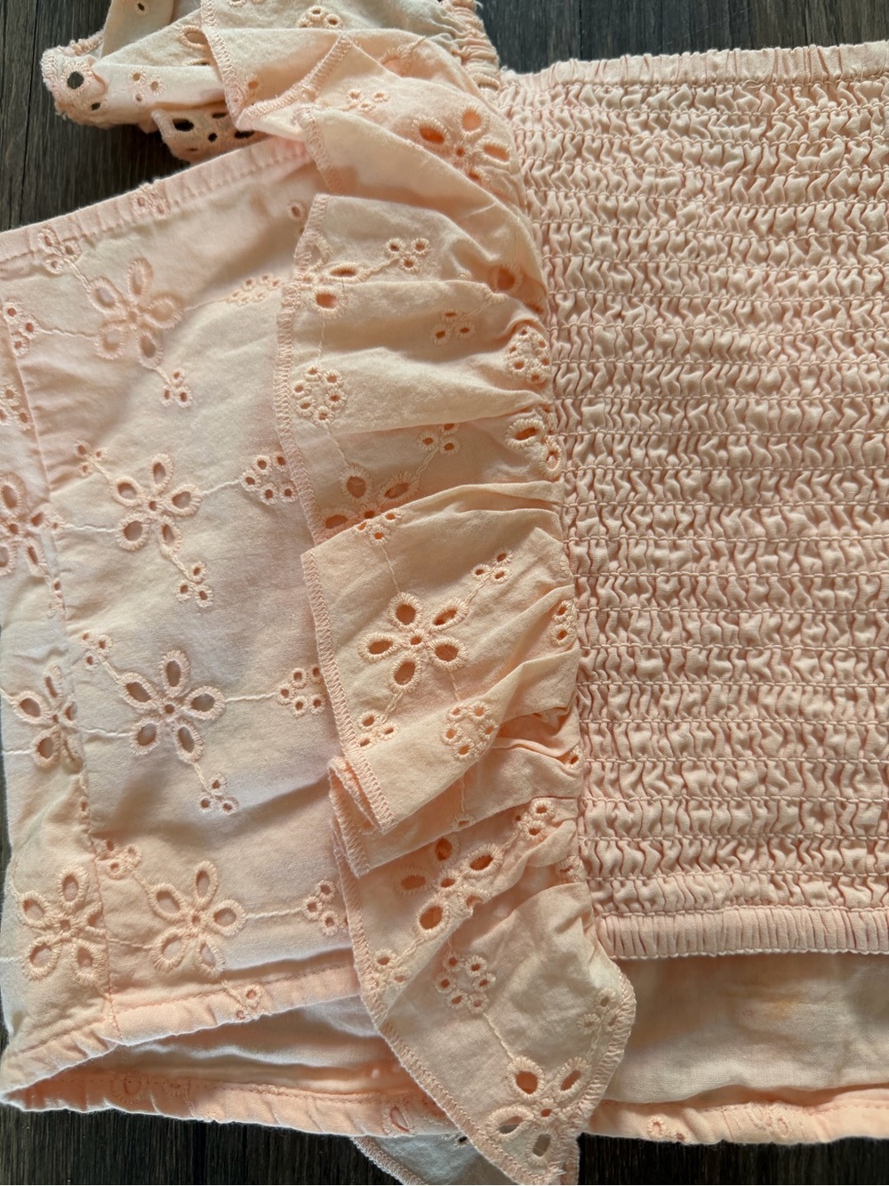 H&M Peach Ruffle Sleeve Eyelet Embroidery Tank Top Stretch Shirt Blouse Summer M - Picture 8 of 12